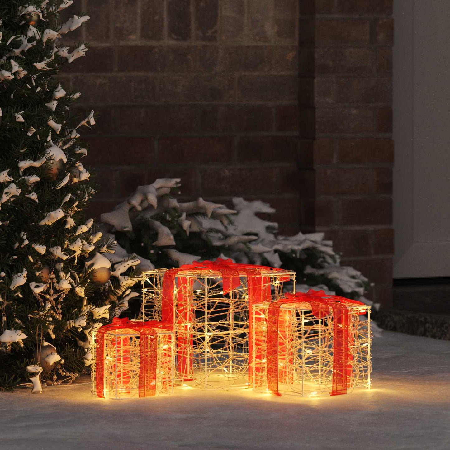 Gift Box with 60 LEDs 3 pcs Warm white 20 x 20 x 20 cm Acrylic