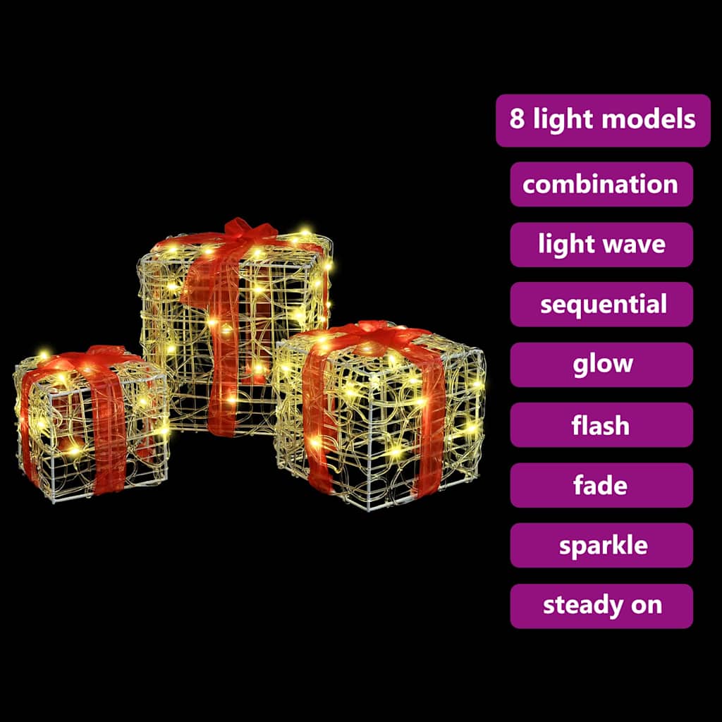 Gift Box with 60 LEDs 3 pcs Warm white 20 x 20 x 20 cm Acrylic