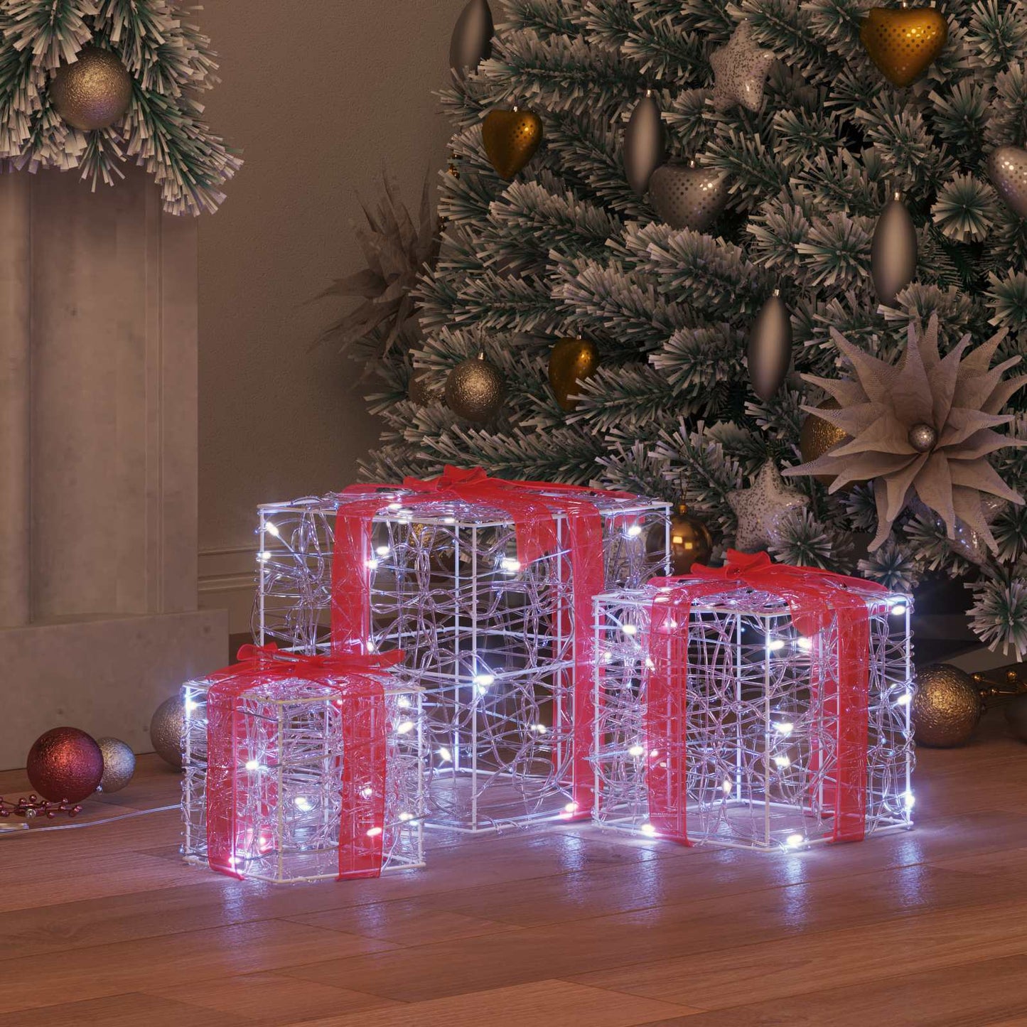Gift Box with 60 LEDs 3 pcs Cold white 20 x 20 x 20 cm Acrylic