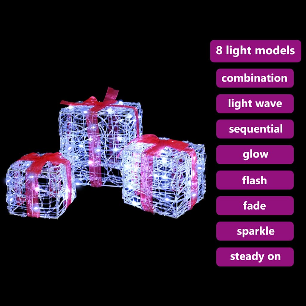Gift Box with 60 LEDs 3 pcs Cold white 20 x 20 x 20 cm Acrylic