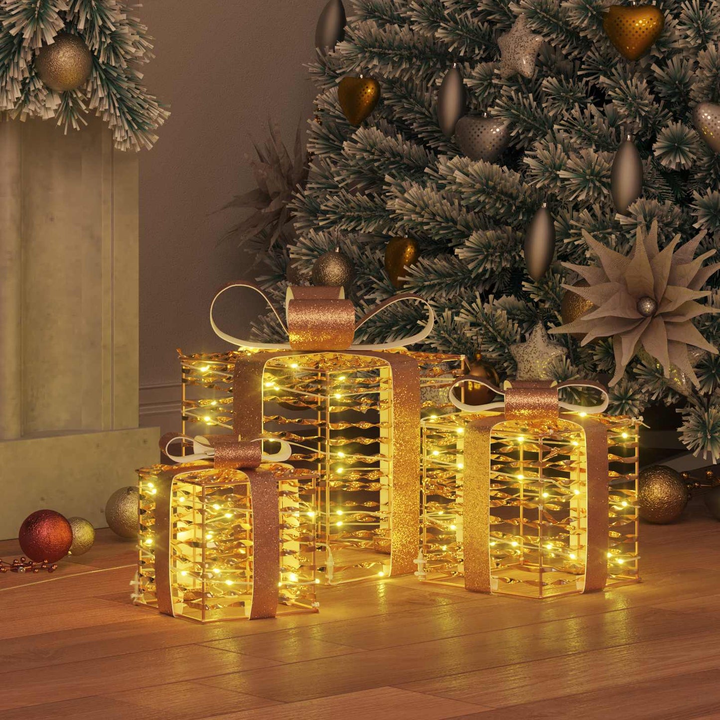 Gift Box with 60 LEDs 3 pcs Warm white 20 x 20 x 20 cm PET
