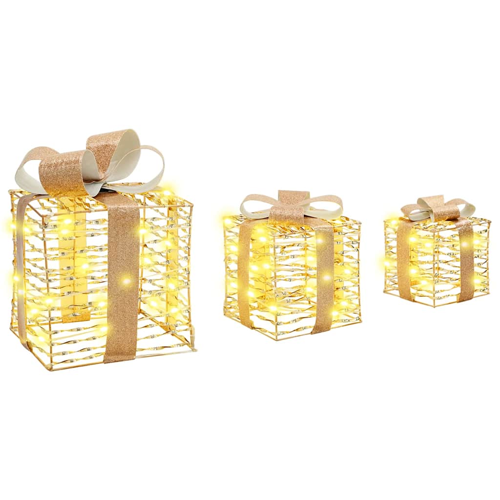 Gift Box with 60 LEDs 3 pcs Warm white 20 x 20 x 20 cm PET