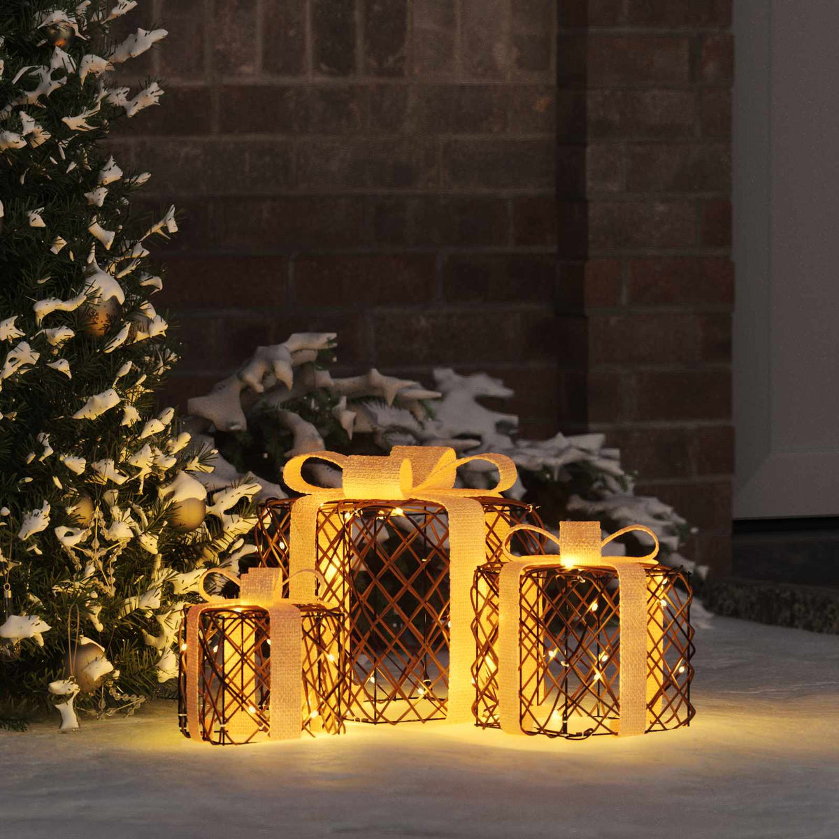 Lighted Christmas Gift Box 3 pcs 150 LEDs Warm White