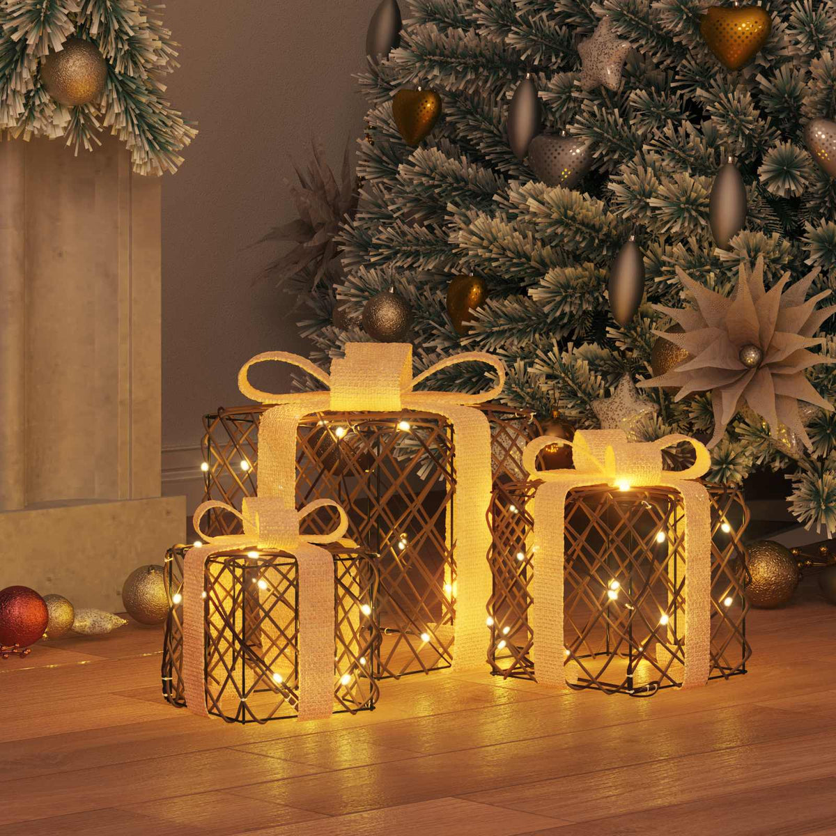Lighted Christmas Gift Box 3 pcs 150 LEDs Warm White