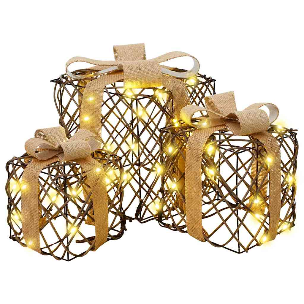 Lighted Christmas Gift Box 3 pcs 150 LEDs Warm White