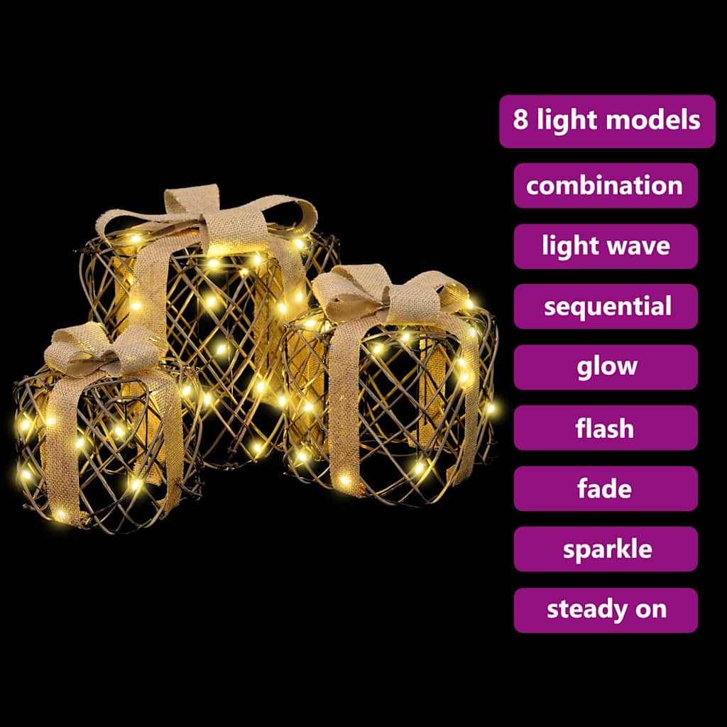 Lighted Christmas Gift Box 3 pcs 150 LEDs Warm White