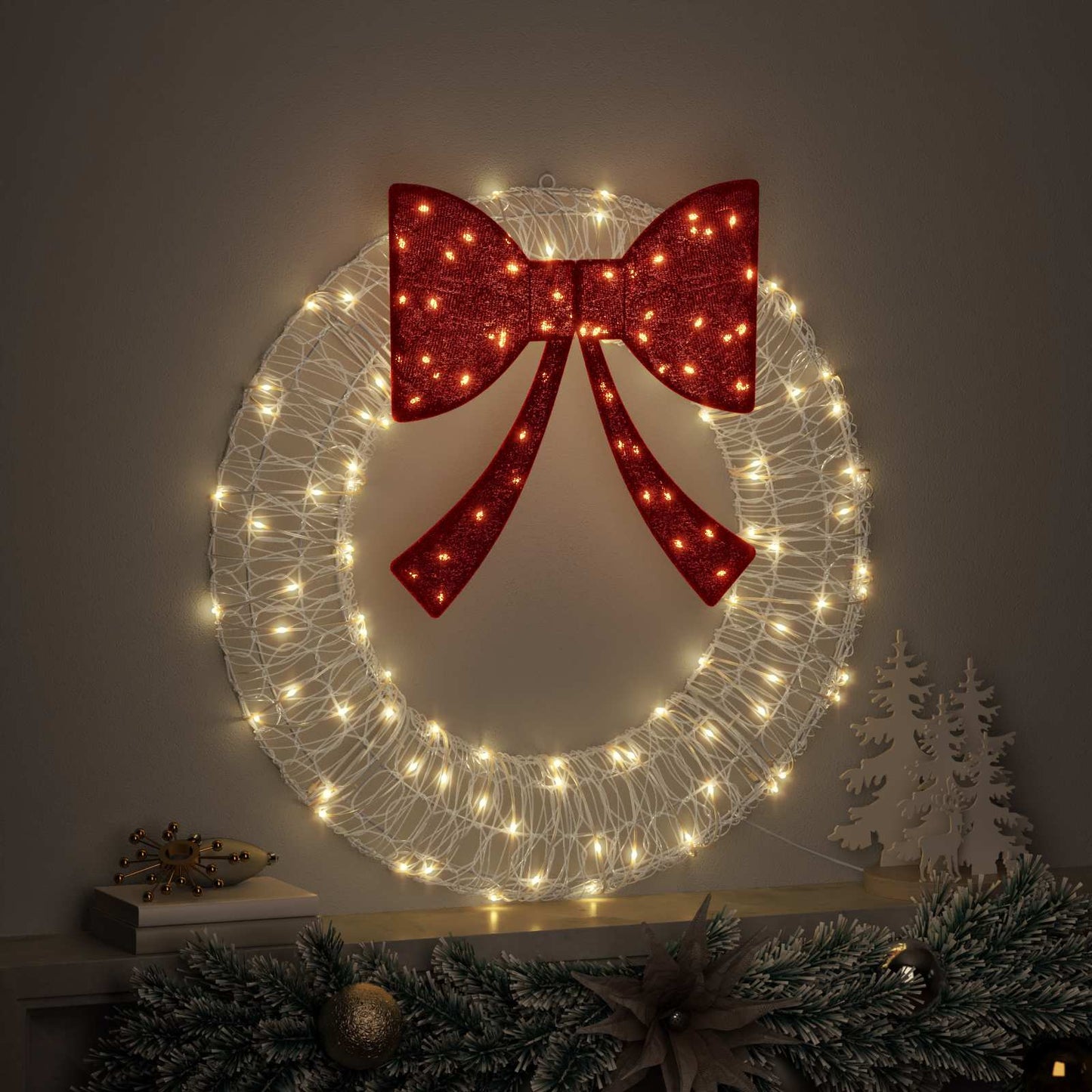 Wreath with 60 LEDs Warm white 76 x 76 x8.5 cm Acrylic
