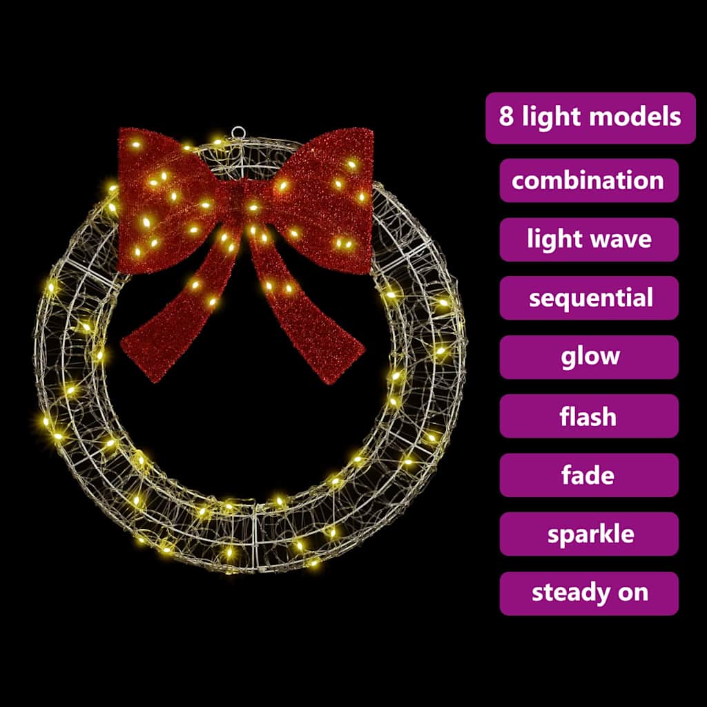 Wreath with 60 LEDs Warm white 76 x 76 x8.5 cm Acrylic