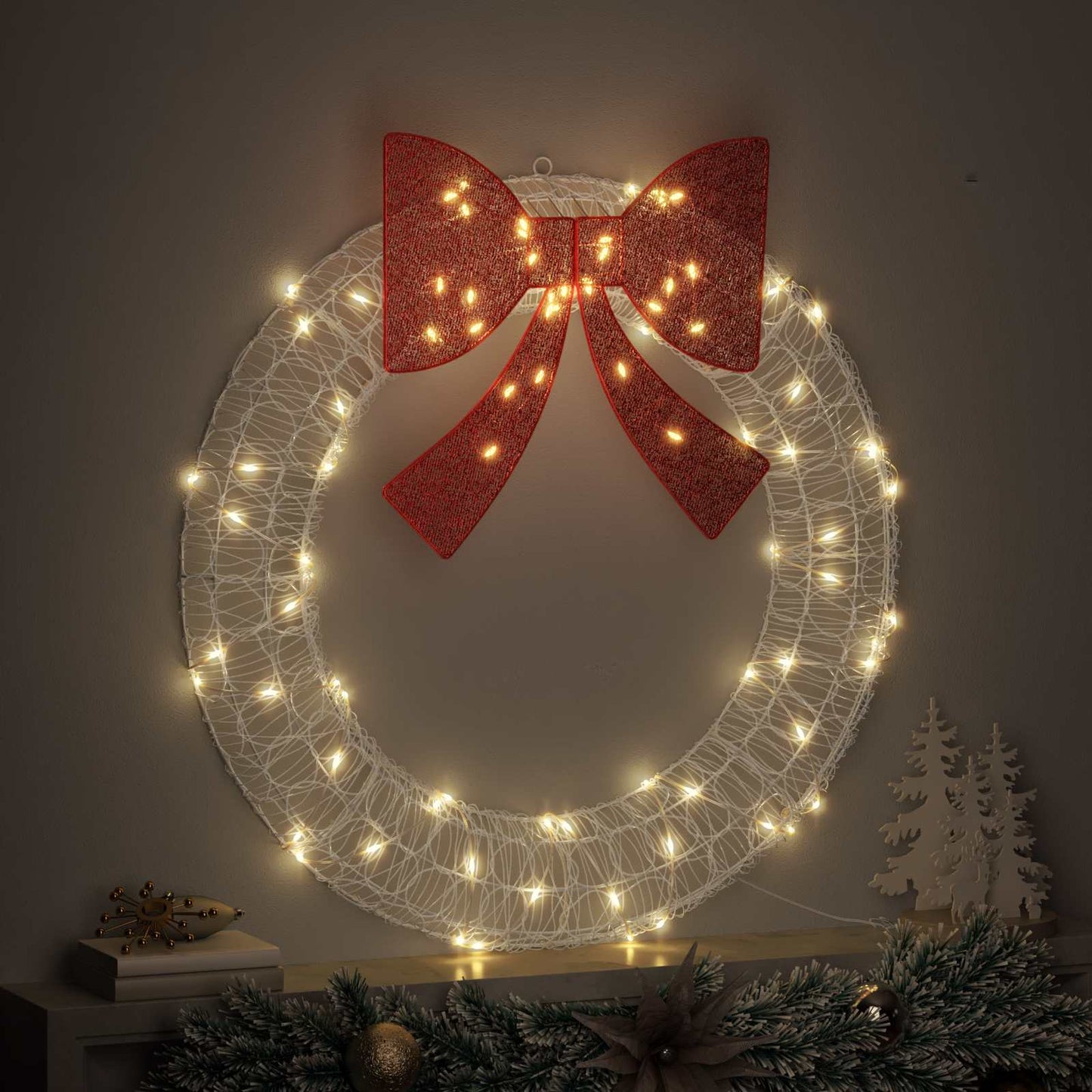Wreath with 80 LEDs Warm white 92 x 92 x 9.5 cm Acrylic
