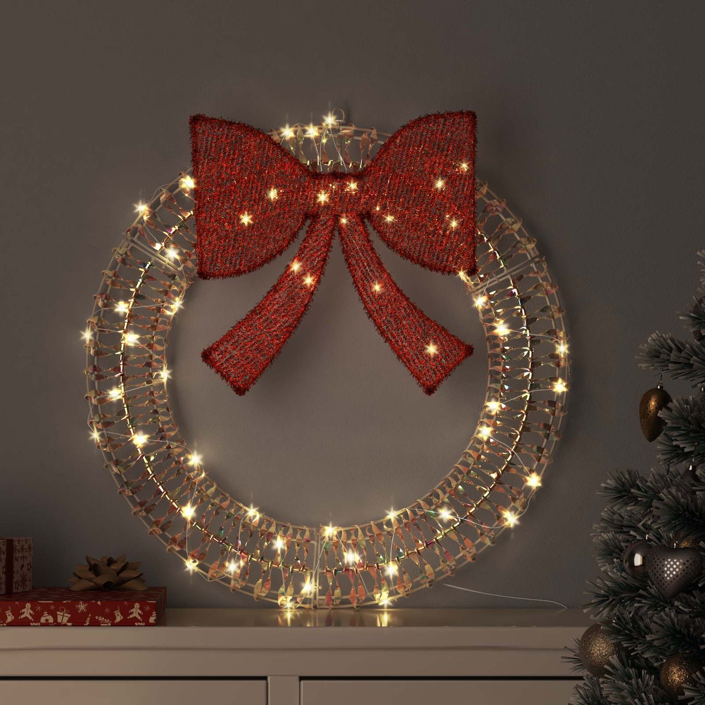 Wreath with 60 LEDs Warm white 76 x 76 x 8 cm PET
