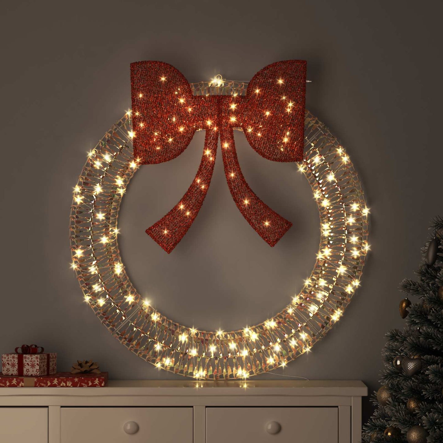 Wreath with 150 LEDs Warm white 121 x 121 x 10 cm PET