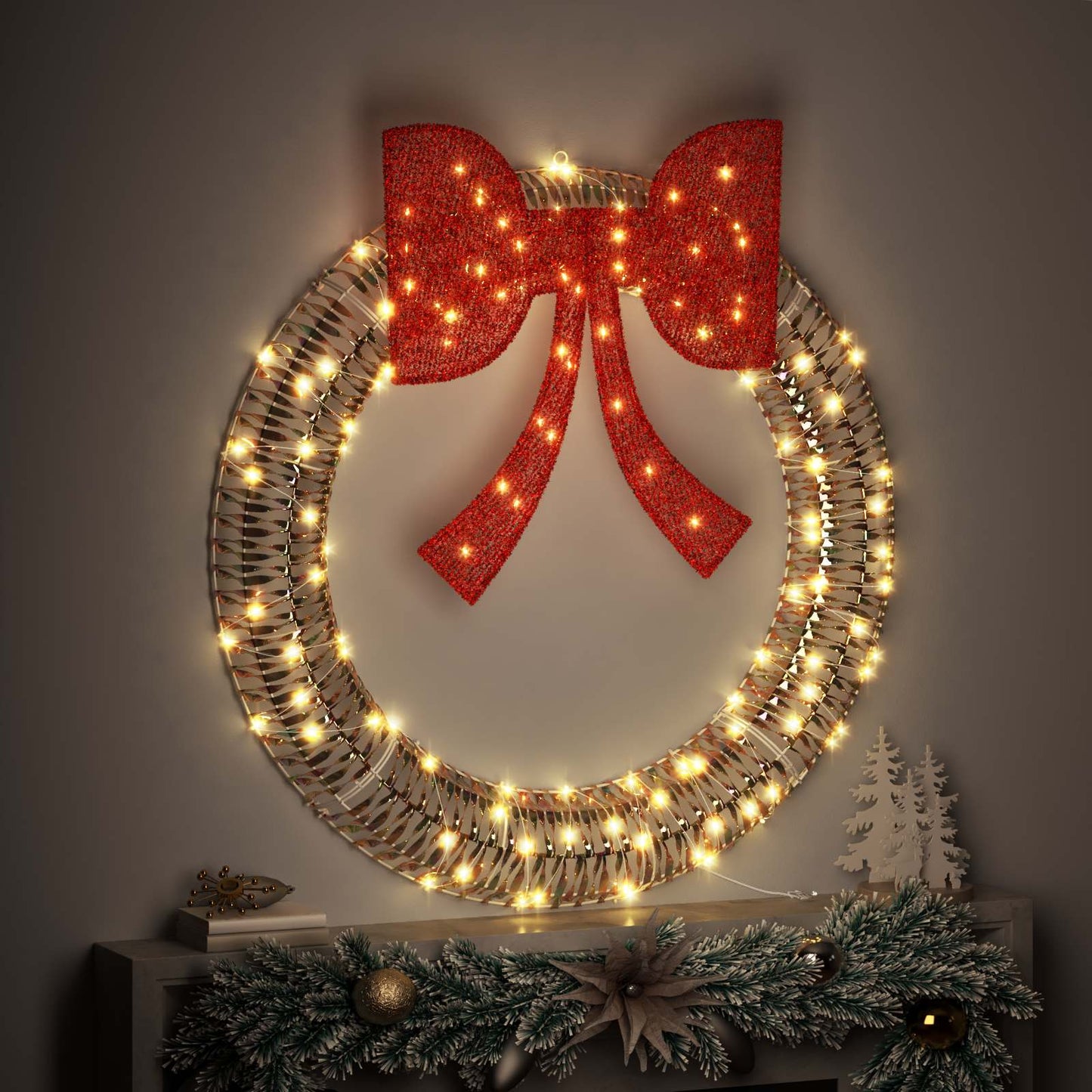 Wreath with 150 LEDs Warm white 121 x 121 x 10 cm PET