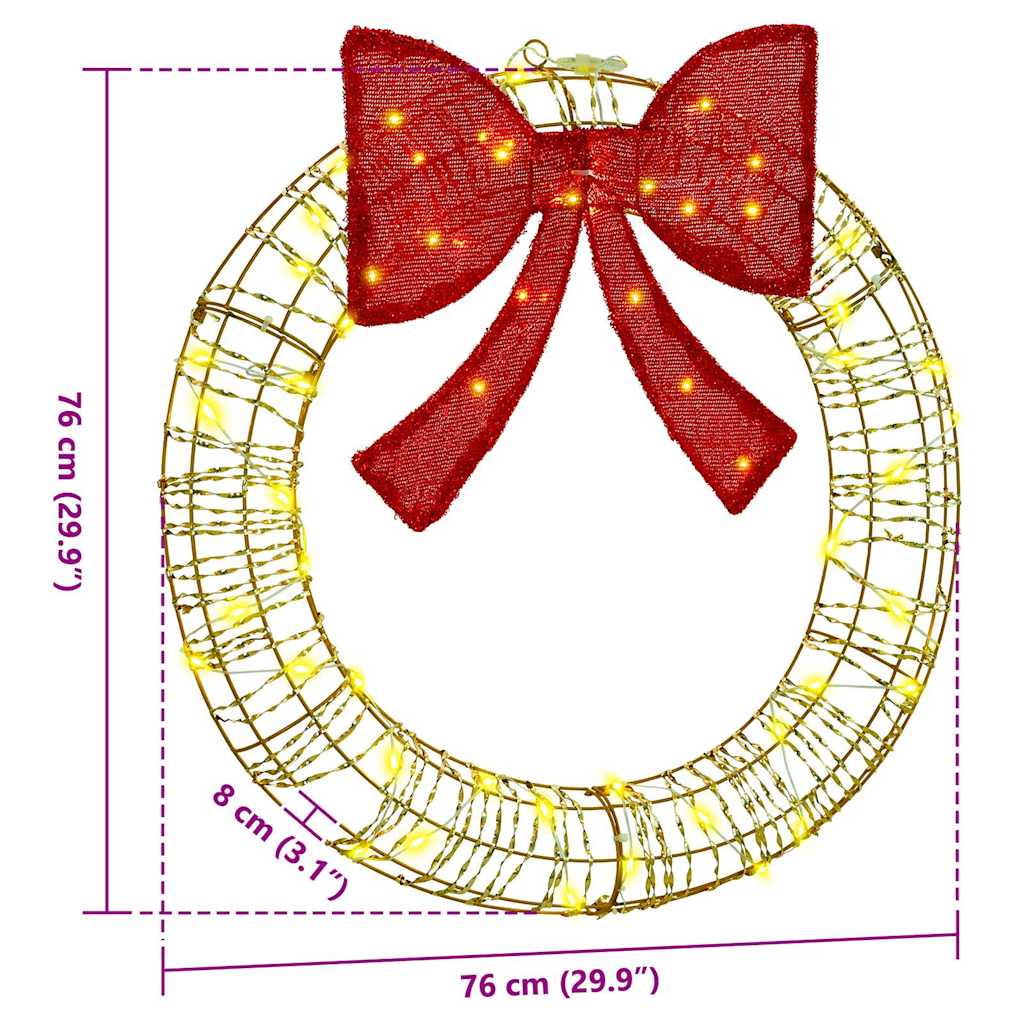 Wreath with 60 LEDs Warm white 76 x 76 x 8 cm PET