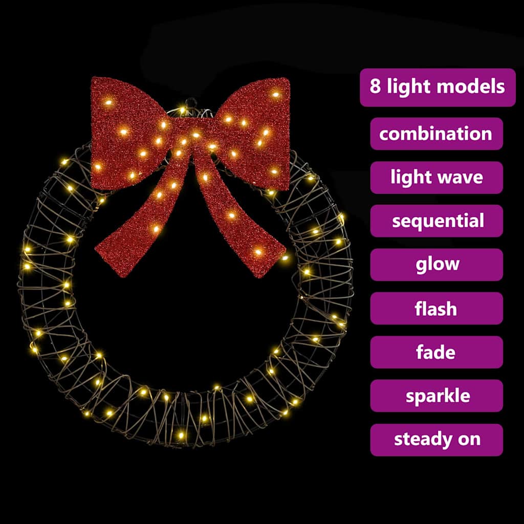Wreath with 60 LEDs Warm white 75 x 75 x 8 cm Rattan