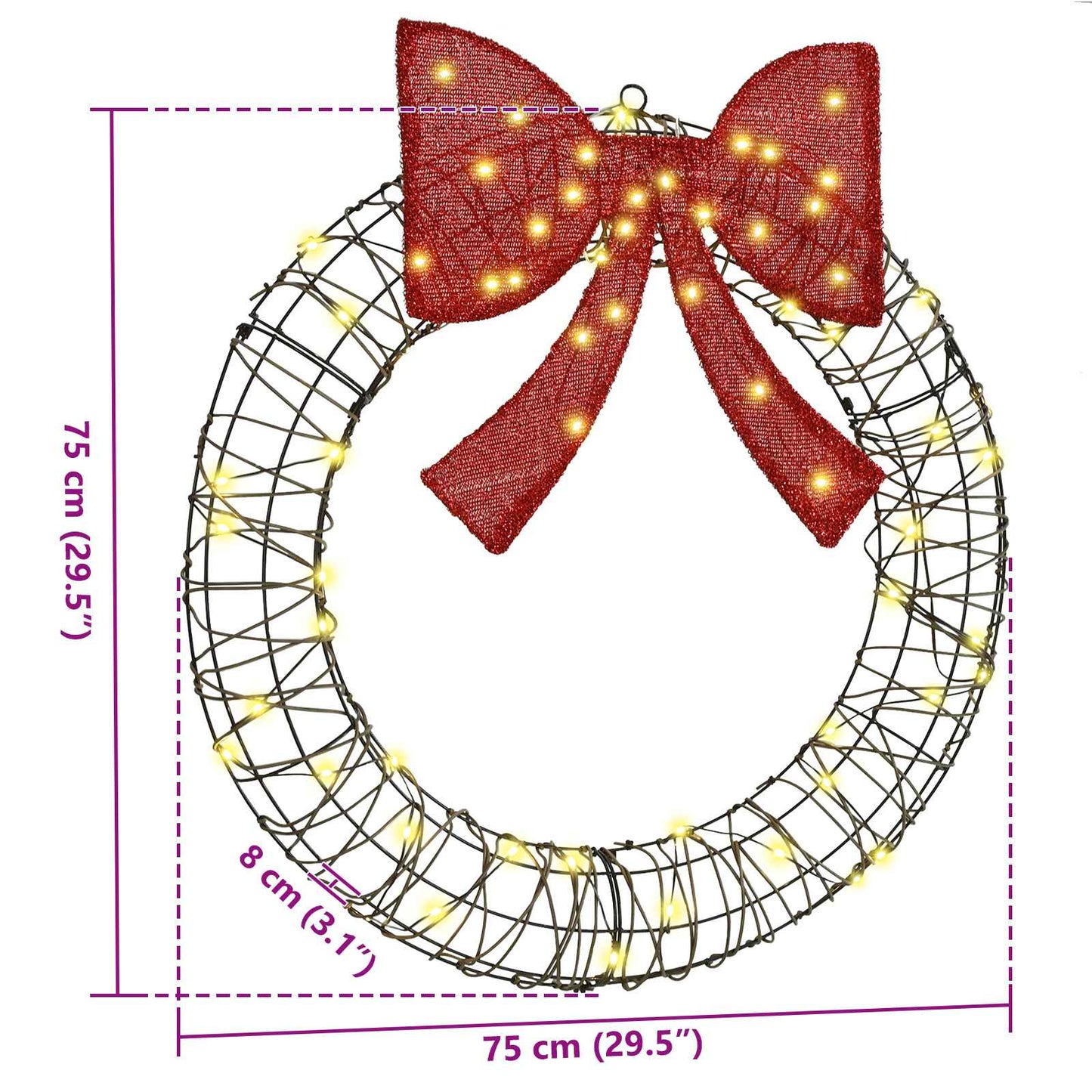 Wreath with 60 LEDs Warm white 75 x 75 x 8 cm Rattan