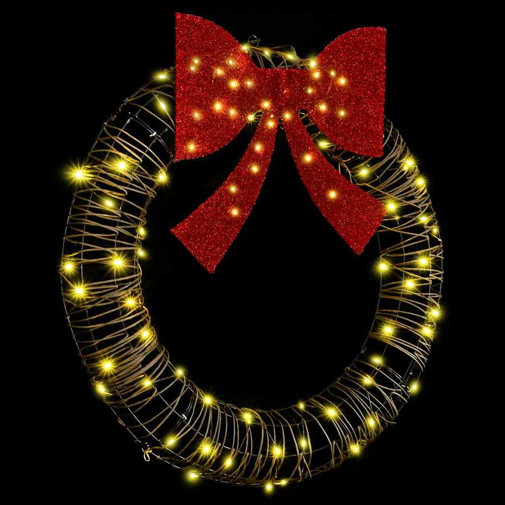 Wreath with 80 LEDs Warm white 90 x 90 x 9 cm Rattan