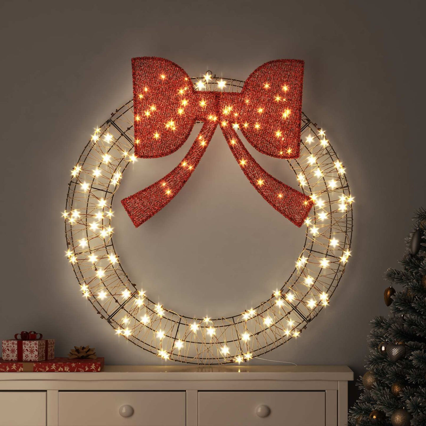 Wreath with 150 LEDs Warm white 121 x 121 x 10 cm Rattan