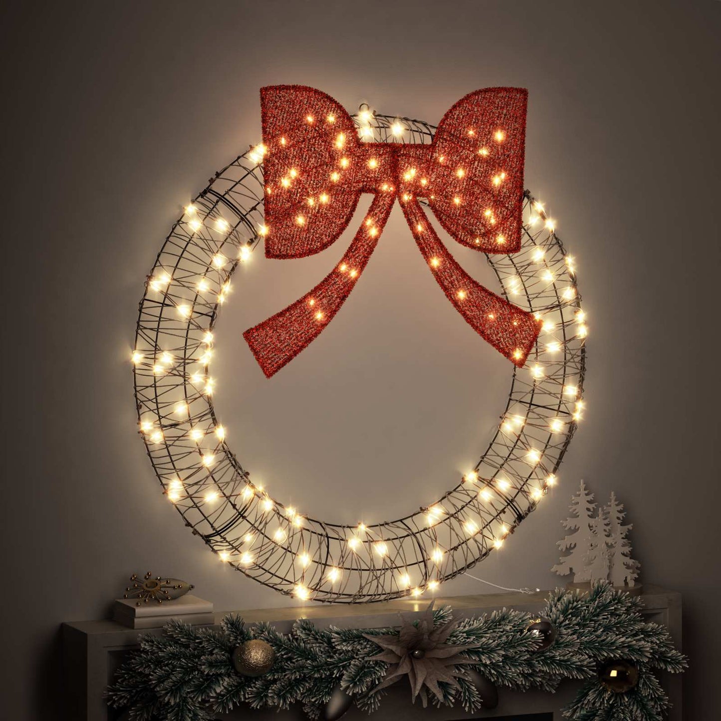 Wreath with 150 LEDs Warm white 121 x 121 x 10 cm Rattan