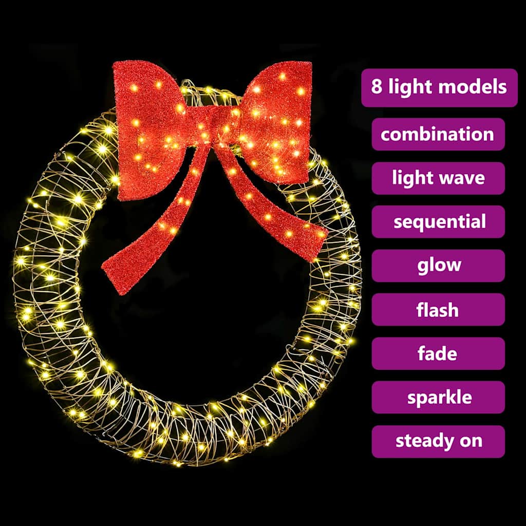 Wreath with 150 LEDs Warm white 121 x 121 x 10 cm Rattan