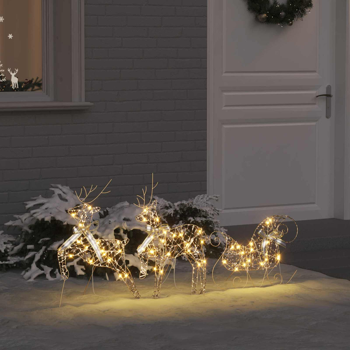 Christmas Reindeer with sleigh 3 pcs 60 LEDs Warm White