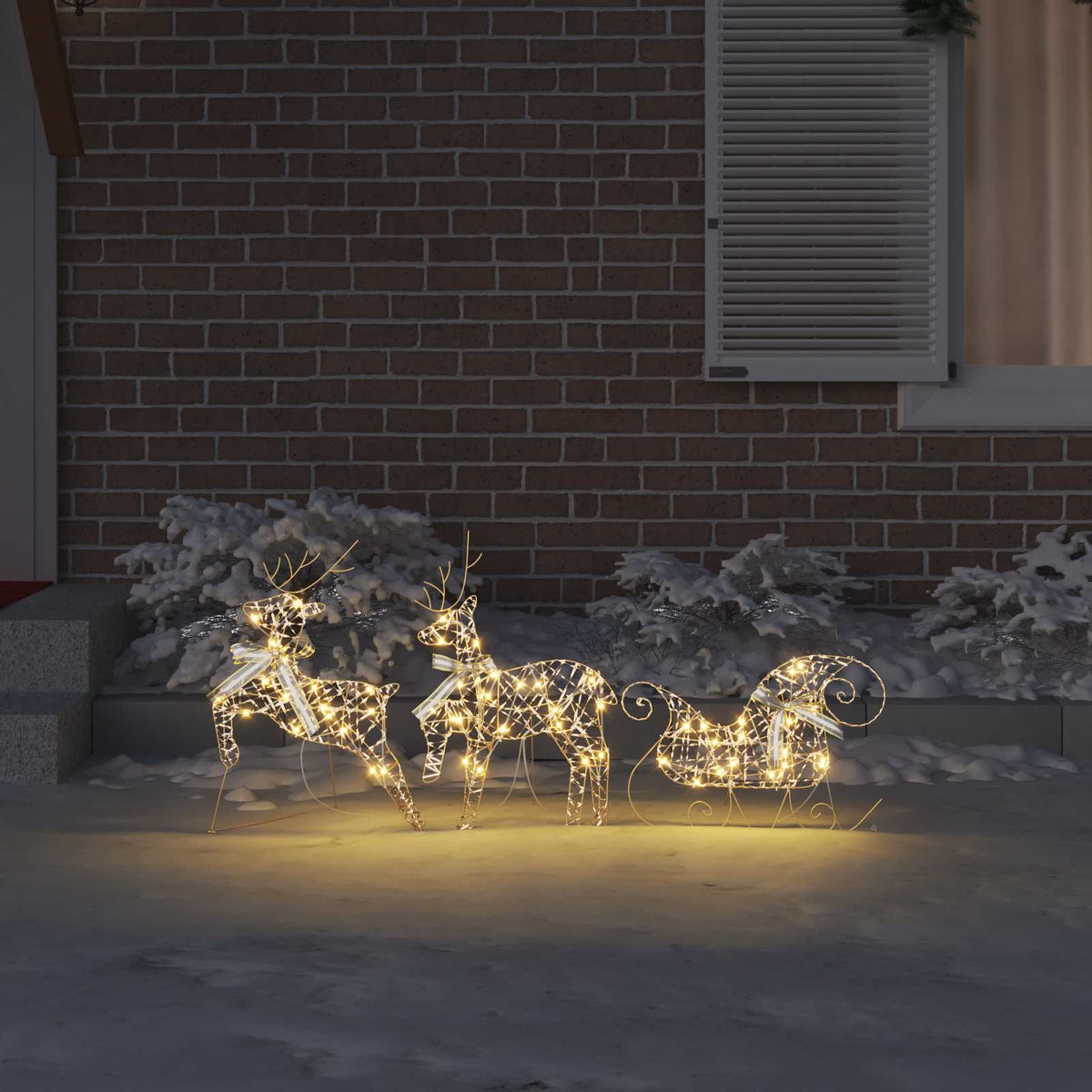 Christmas Reindeer with sleigh 3 pcs 60 LEDs Warm White