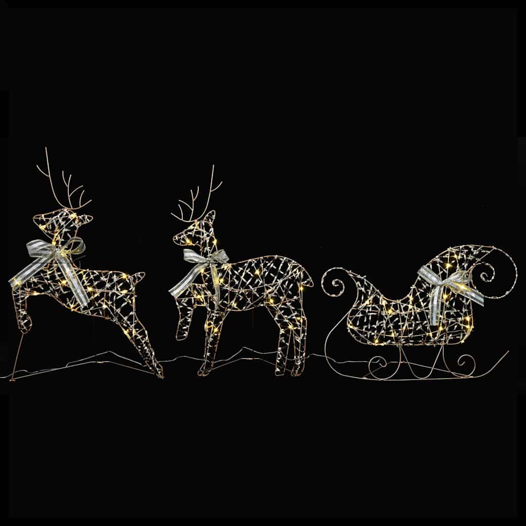Christmas Reindeer with sleigh 3 pcs 60 LEDs Warm White