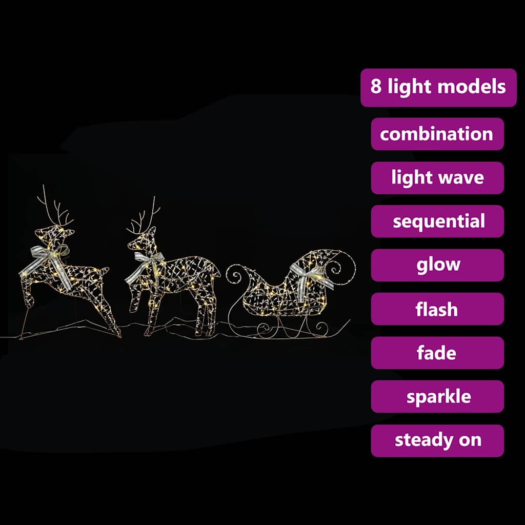 Christmas Reindeer with sleigh 3 pcs 60 LEDs Warm White