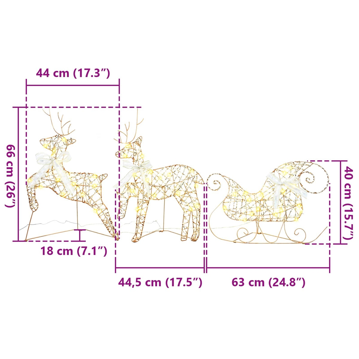 Christmas Reindeer with sleigh 3 pcs 60 LEDs Warm White