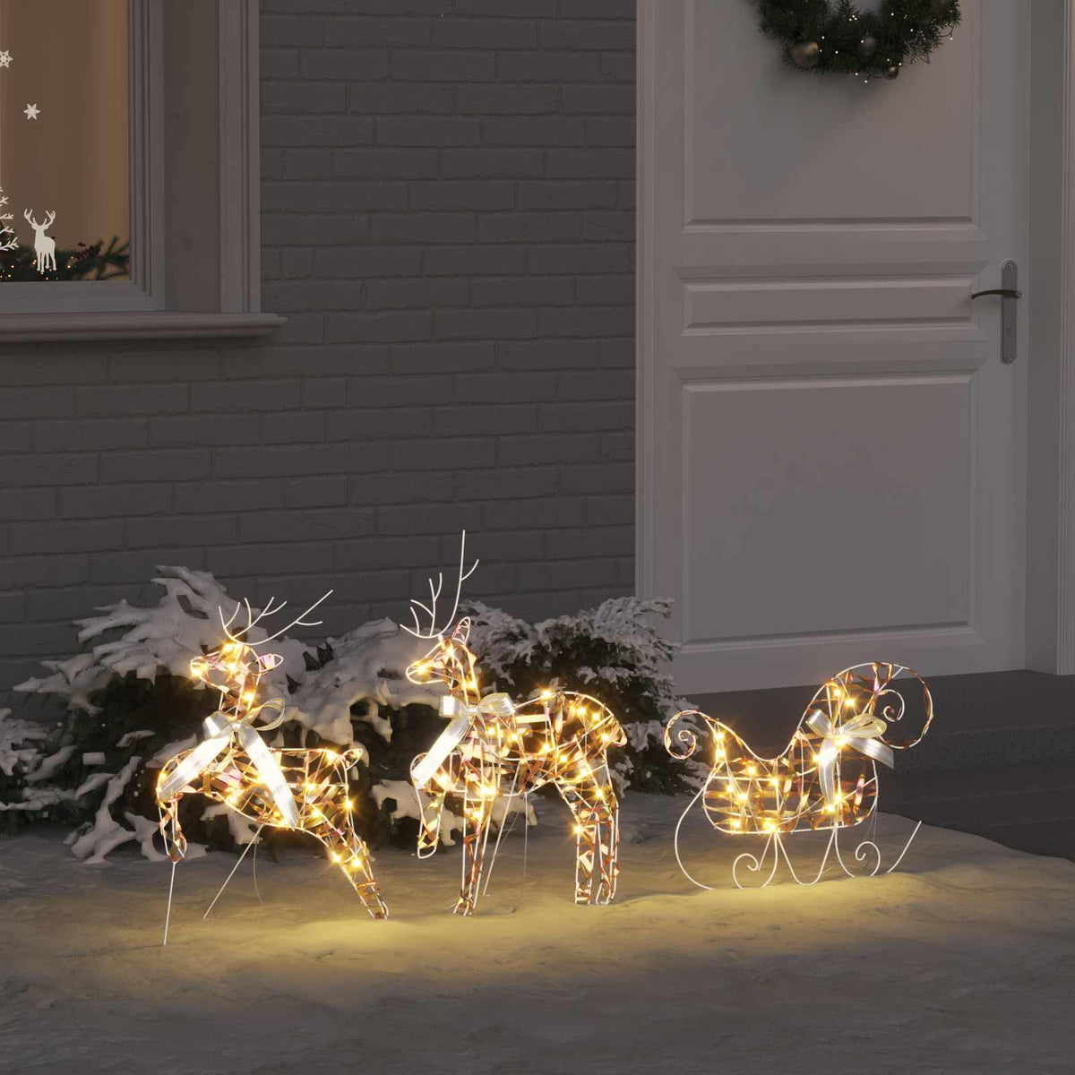 Christmas Reindeer with sleigh 3 pcs 60 LEDs Warm White