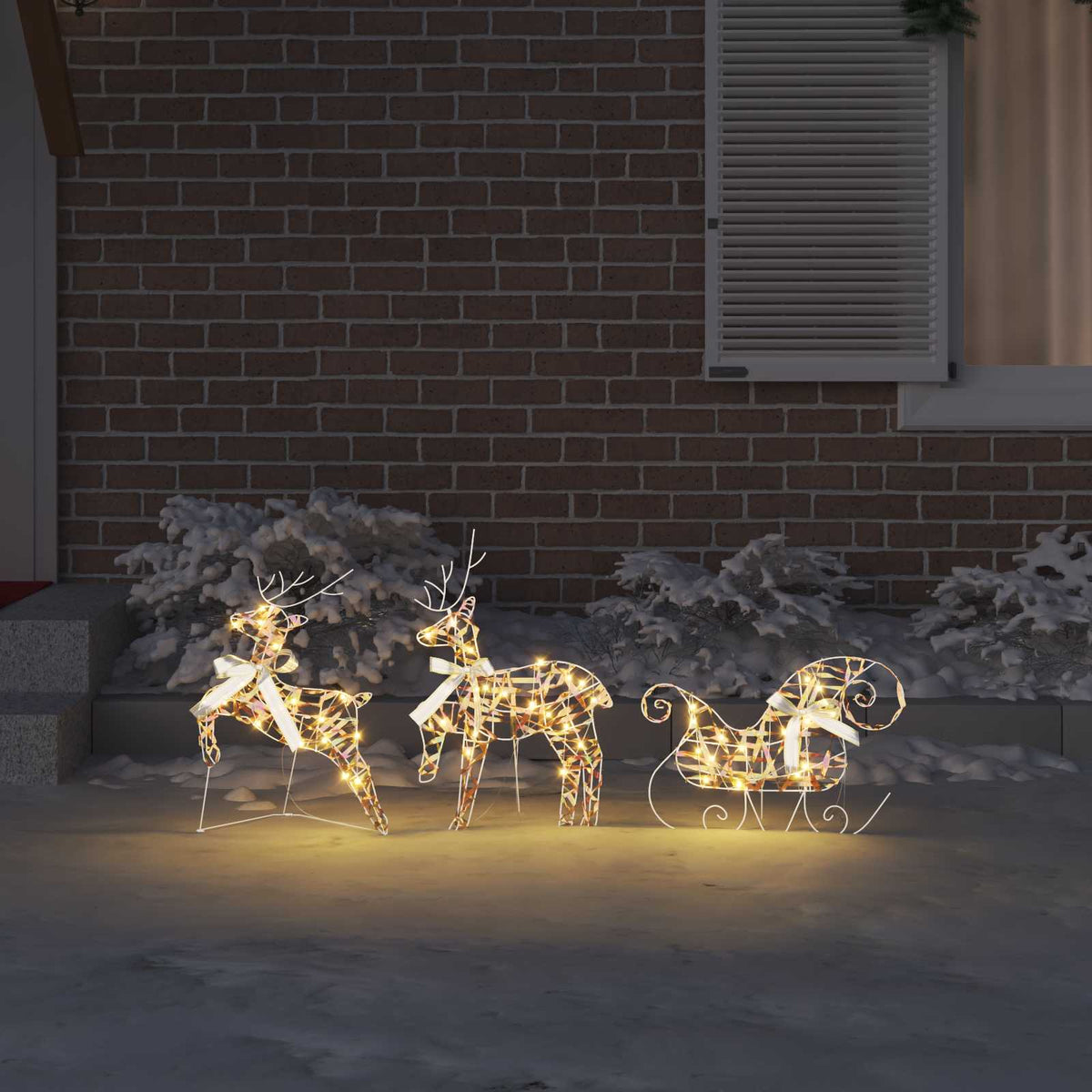 Christmas Reindeer with sleigh 3 pcs 60 LEDs Warm White