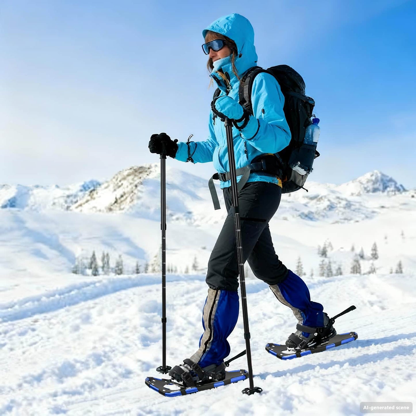 3 in 1 Snowshoes Blue and Black 53.5 x 21 cm Aluminum and HDPE