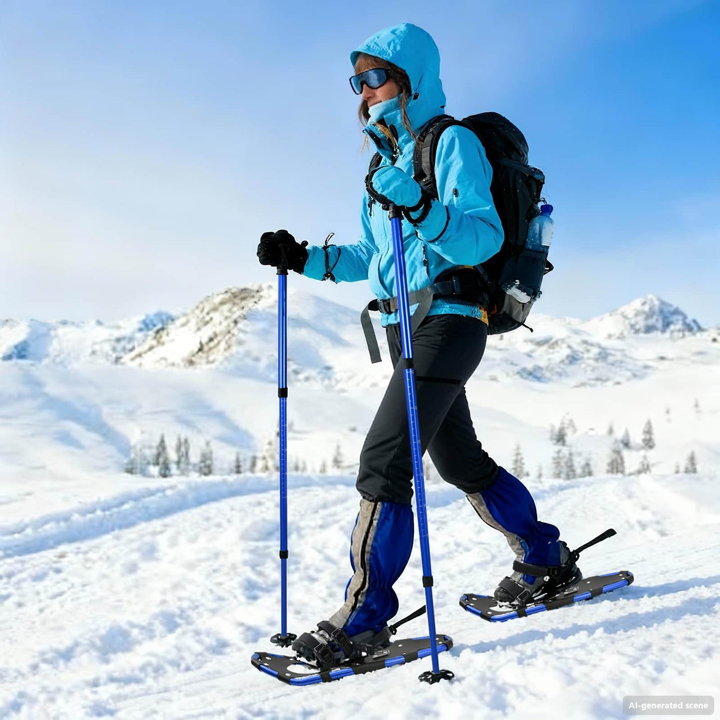 3 in 1 Snowshoes Blue and Black 63.5 x 21 cm Aluminum and HDPE