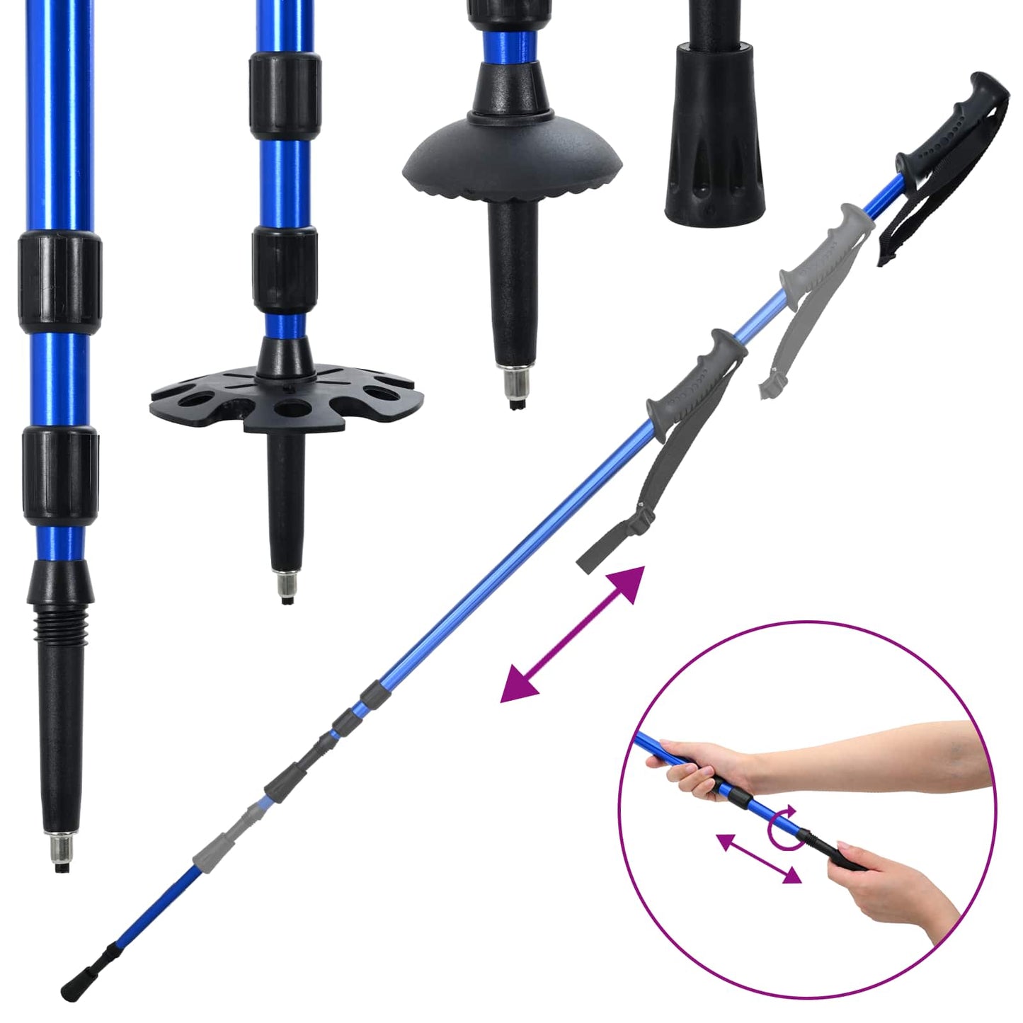 3 in 1 Snowshoes Blue and Black 63.5 x 21 cm Aluminum and HDPE