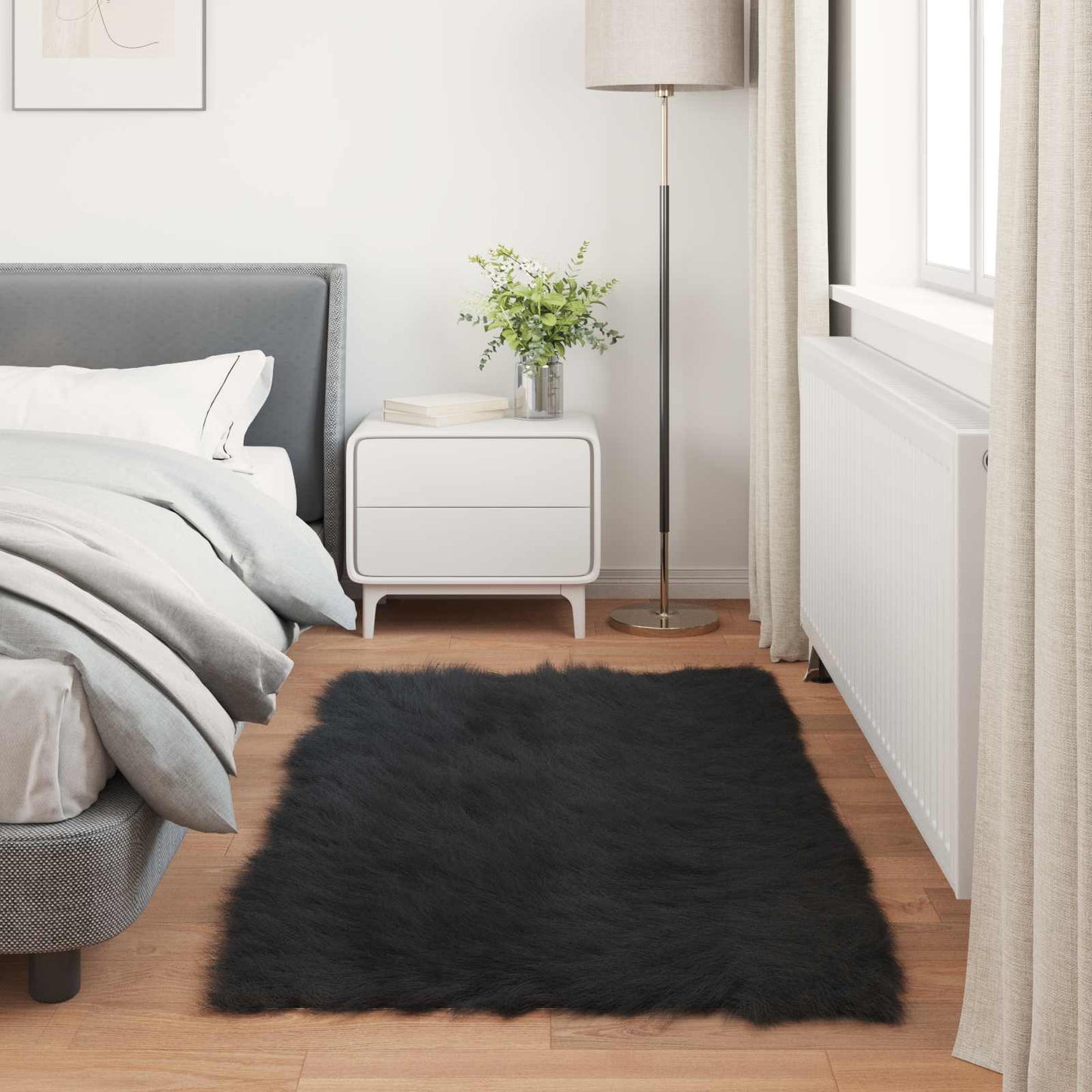 Faux Sheepskin Rug TAFALLA Black 80 x 150 cm Polyester