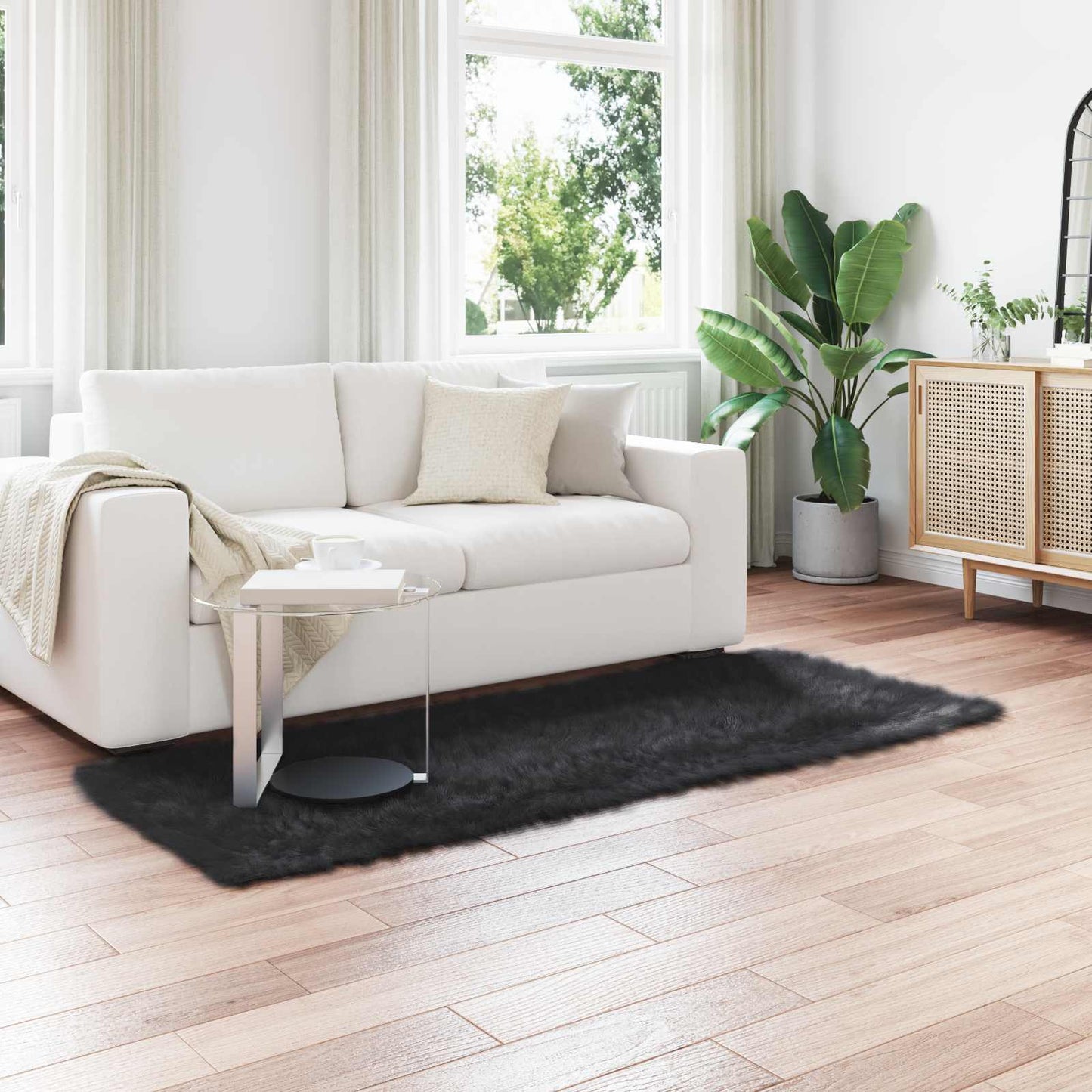 Faux Sheepskin Rug TAFALLA Black 80 x 200 cm Polyester