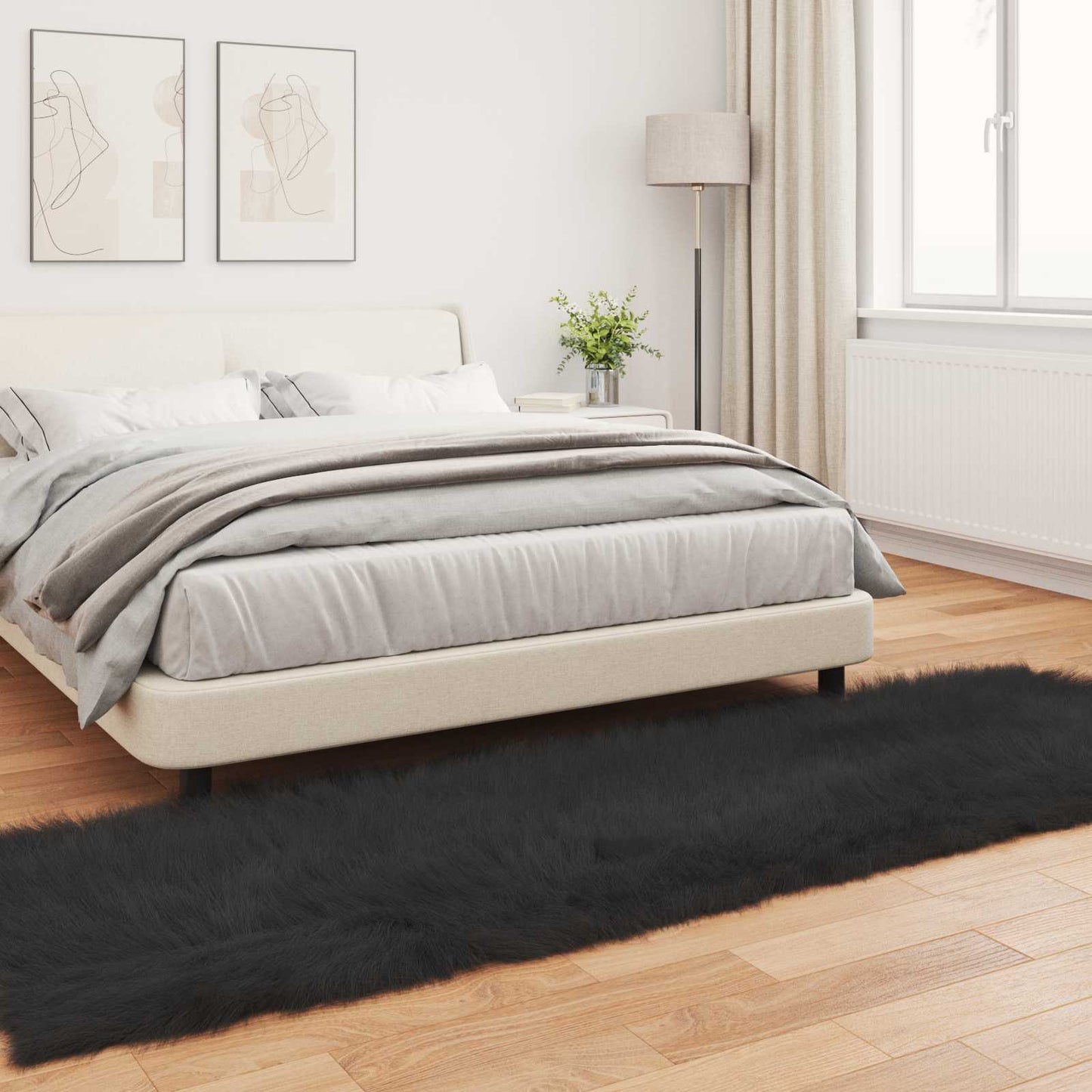Faux Sheepskin Rug TAFALLA Black 80 x 250 cm Polyester