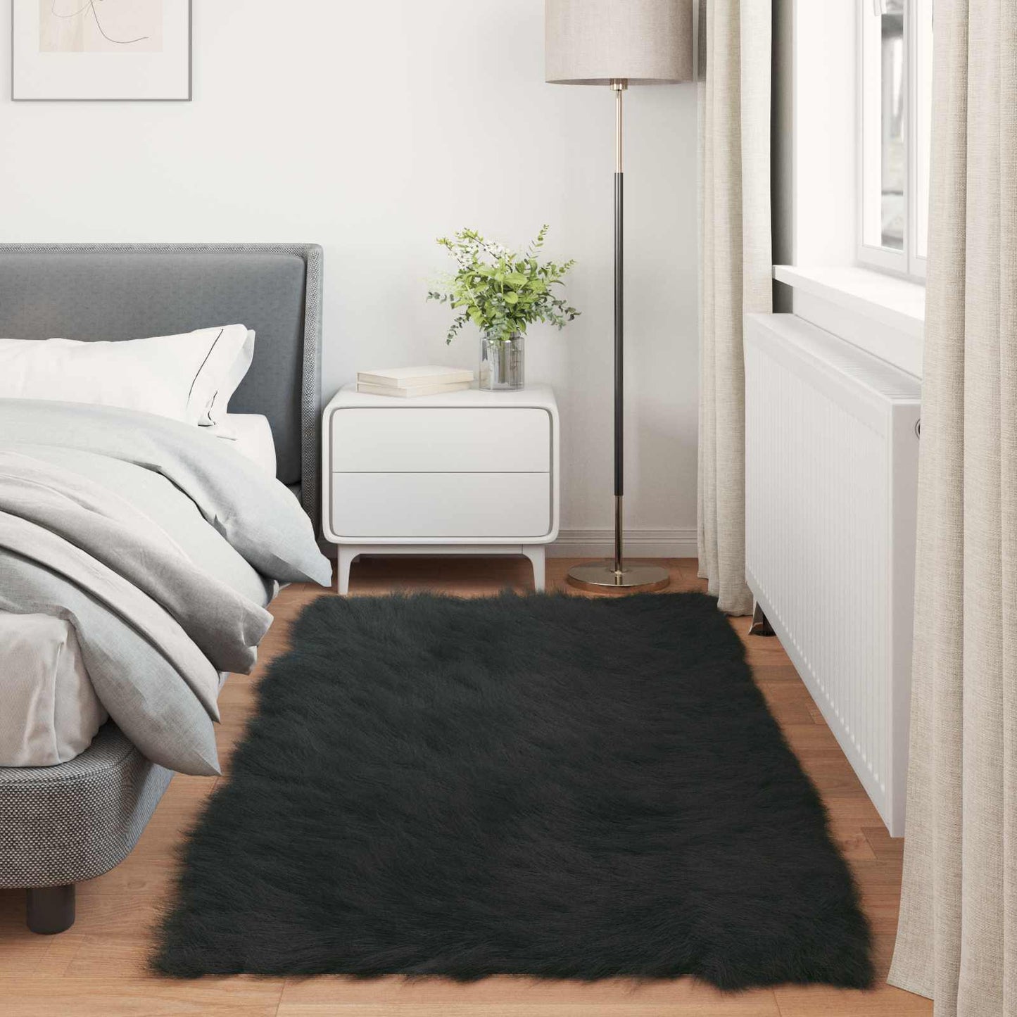 Faux Sheepskin Rug TAFALLA Black 100 x 200 cm Polyester