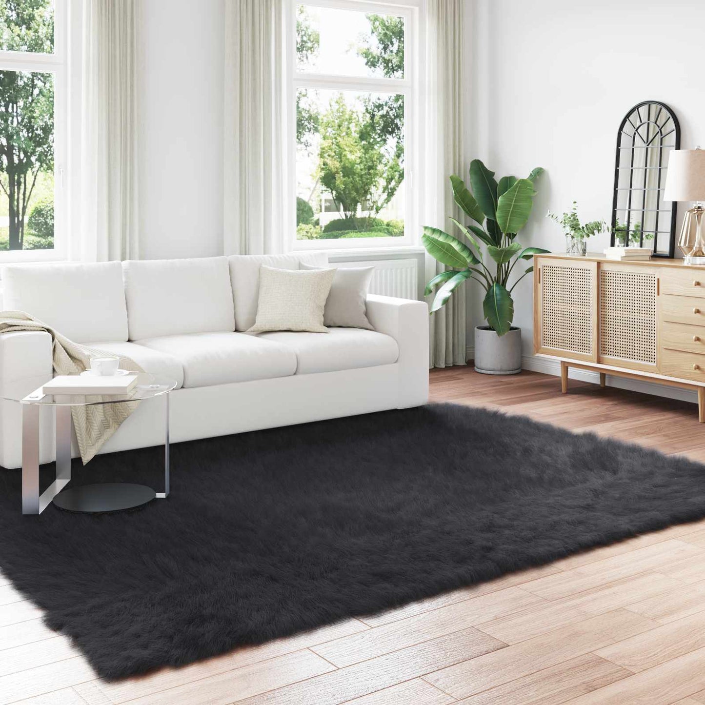 Faux Sheepskin Rug TAFALLA Black 200 x 280 cm Polyester