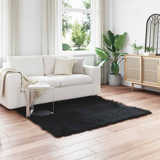 Faux Sheepskin Rug TAFALLA Black 160 x 160 cm Polyester