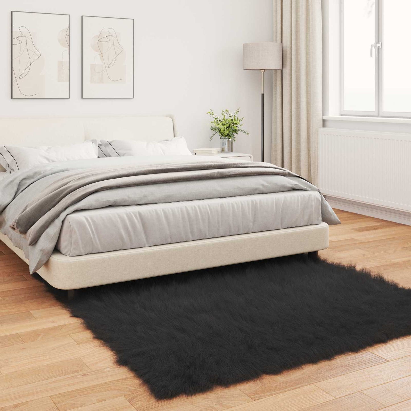 Faux Sheepskin Rug TAFALLA Black 160 x 160 cm Polyester