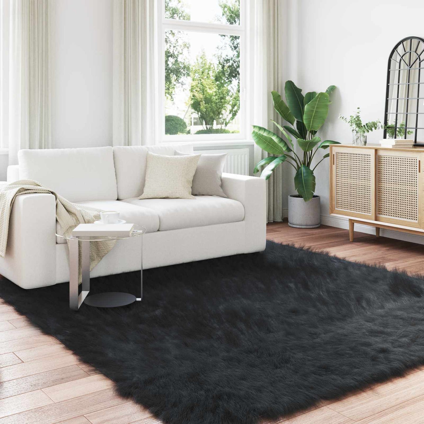 Faux Sheepskin Rug TAFALLA Black 200 x 200 cm Polyester