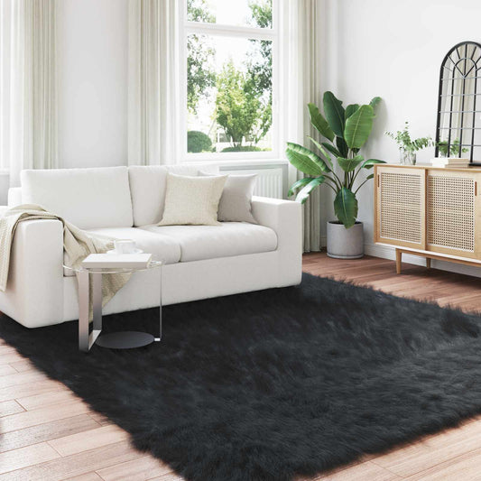 Faux Sheepskin Rug TAFALLA Black 200 x 200 cm Polyester
