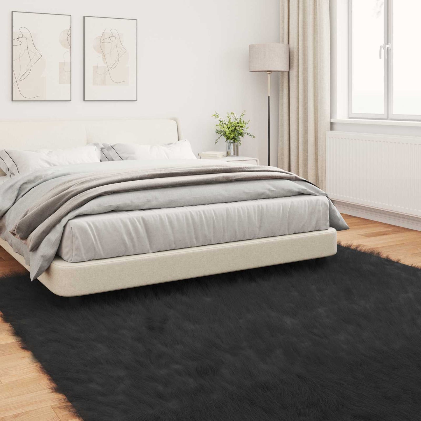 Faux Sheepskin Rug TAFALLA Black 200 x 200 cm Polyester