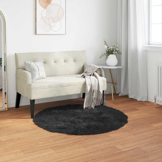 Faux Sheepskin Rug TAFALLA Black Ø 80 cm Polyester