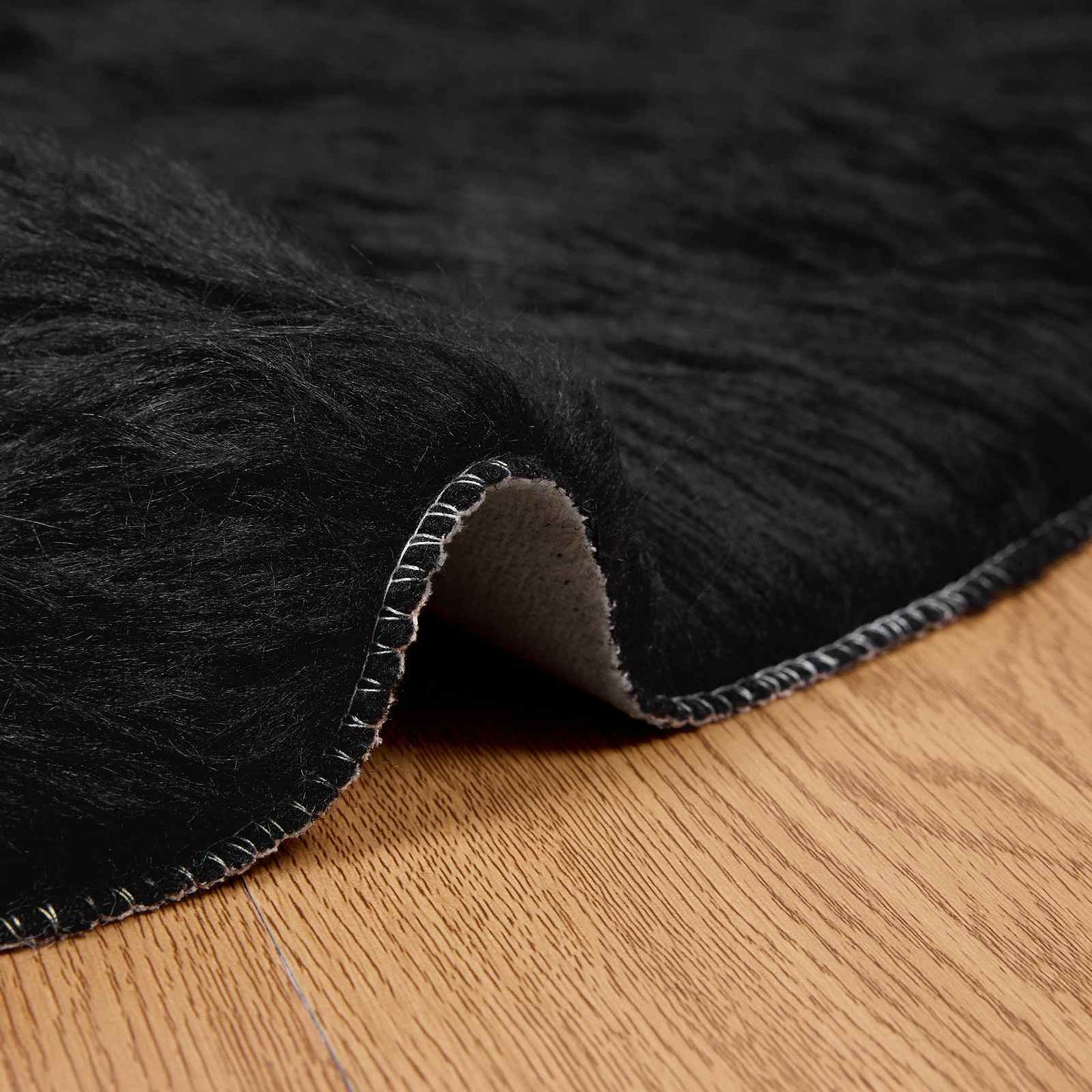 Faux Sheepskin Rug TAFALLA Black Ø 120 cm Polyester