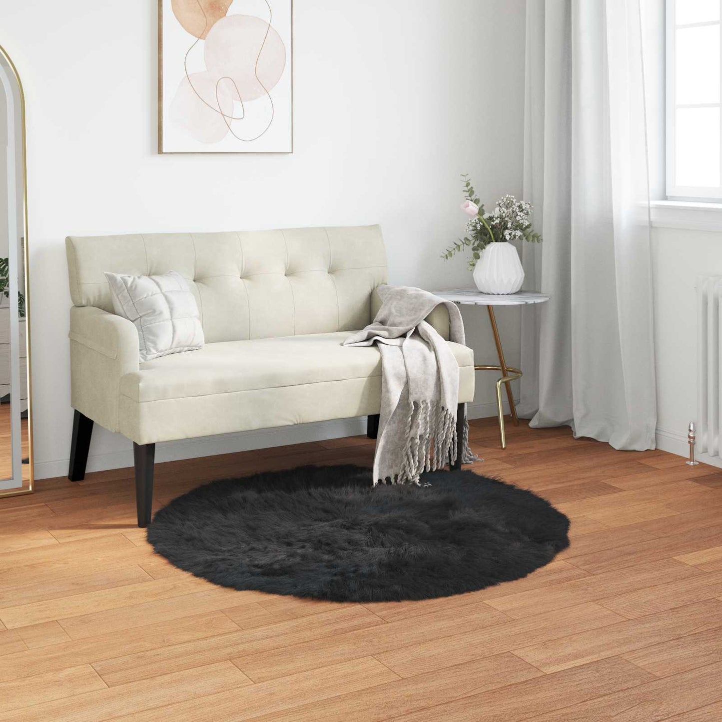 Faux Sheepskin Rug TAFALLA Black Ø 120 cm Polyester