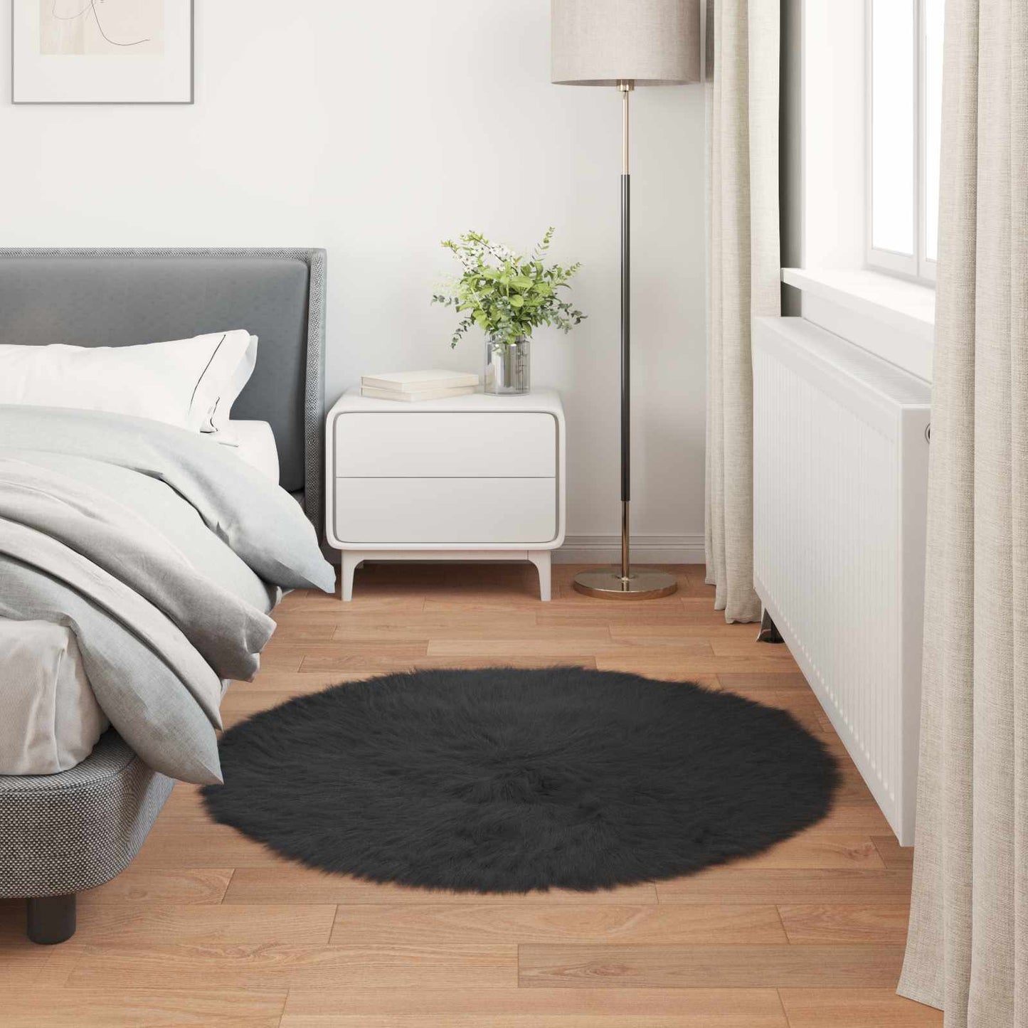 Faux Sheepskin Rug TAFALLA Black Ø 120 cm Polyester