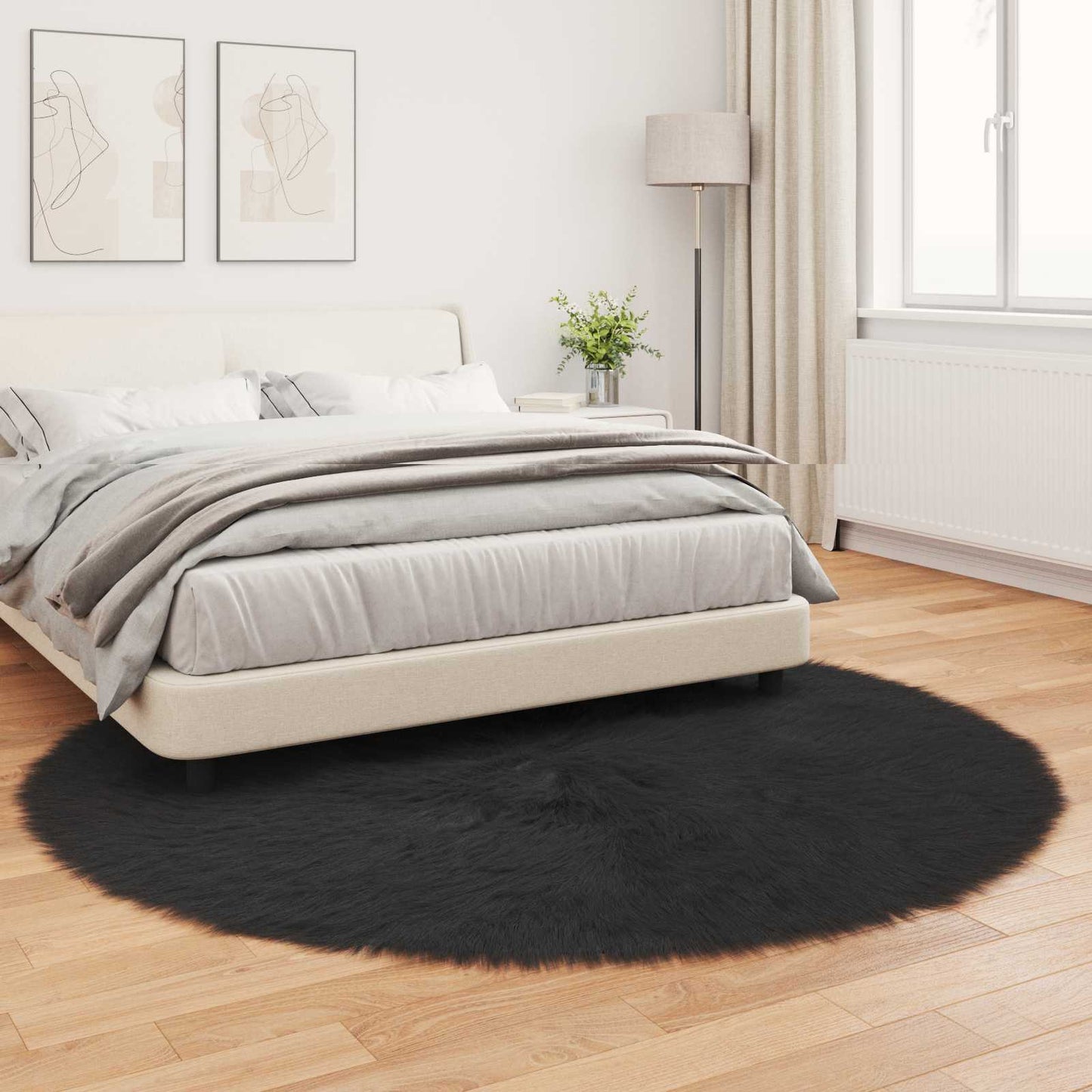 Faux Sheepskin Rug TAFALLA Black Ø 160 cm Polyester