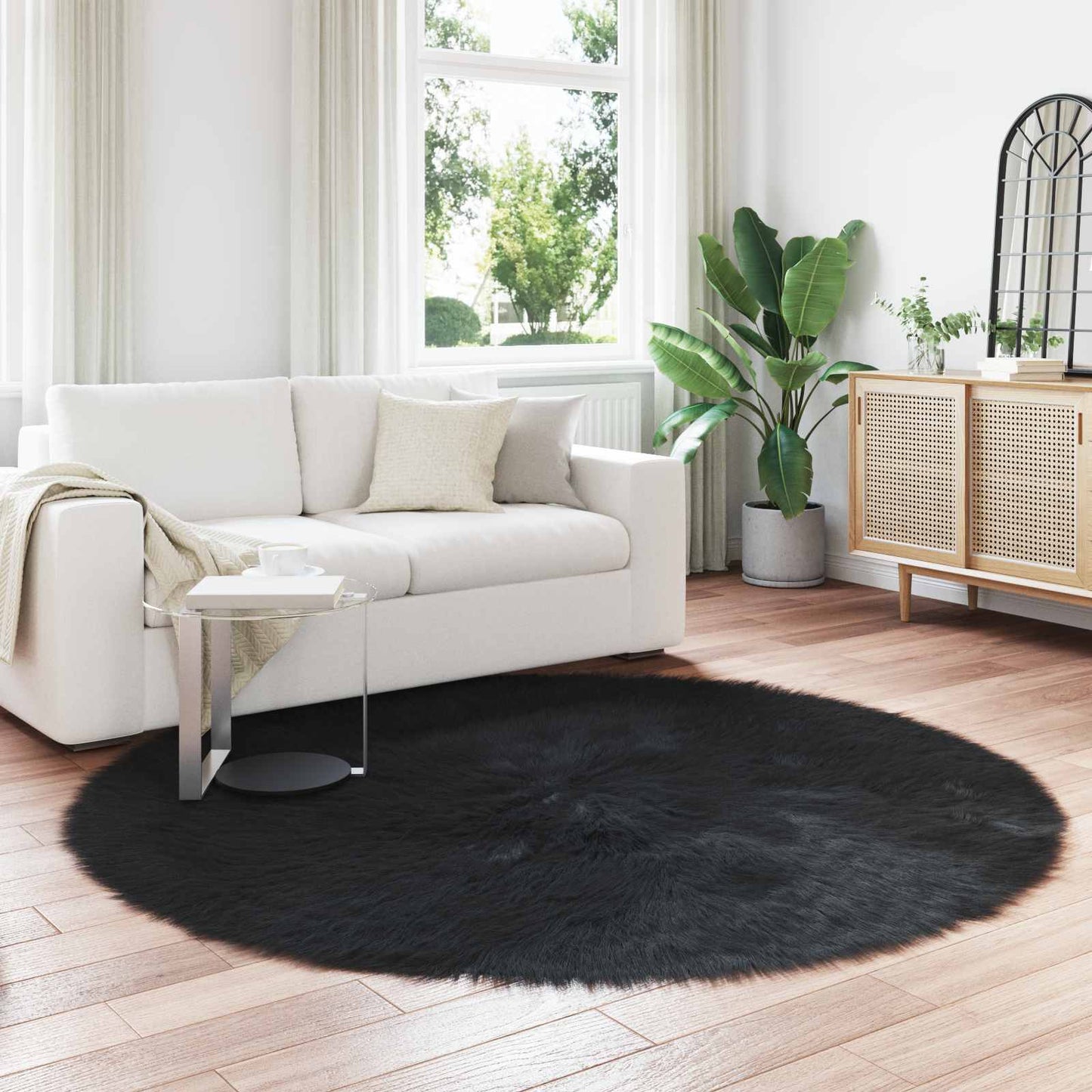 Faux Sheepskin Rug TAFALLA Black Ø 200 cm Polyester
