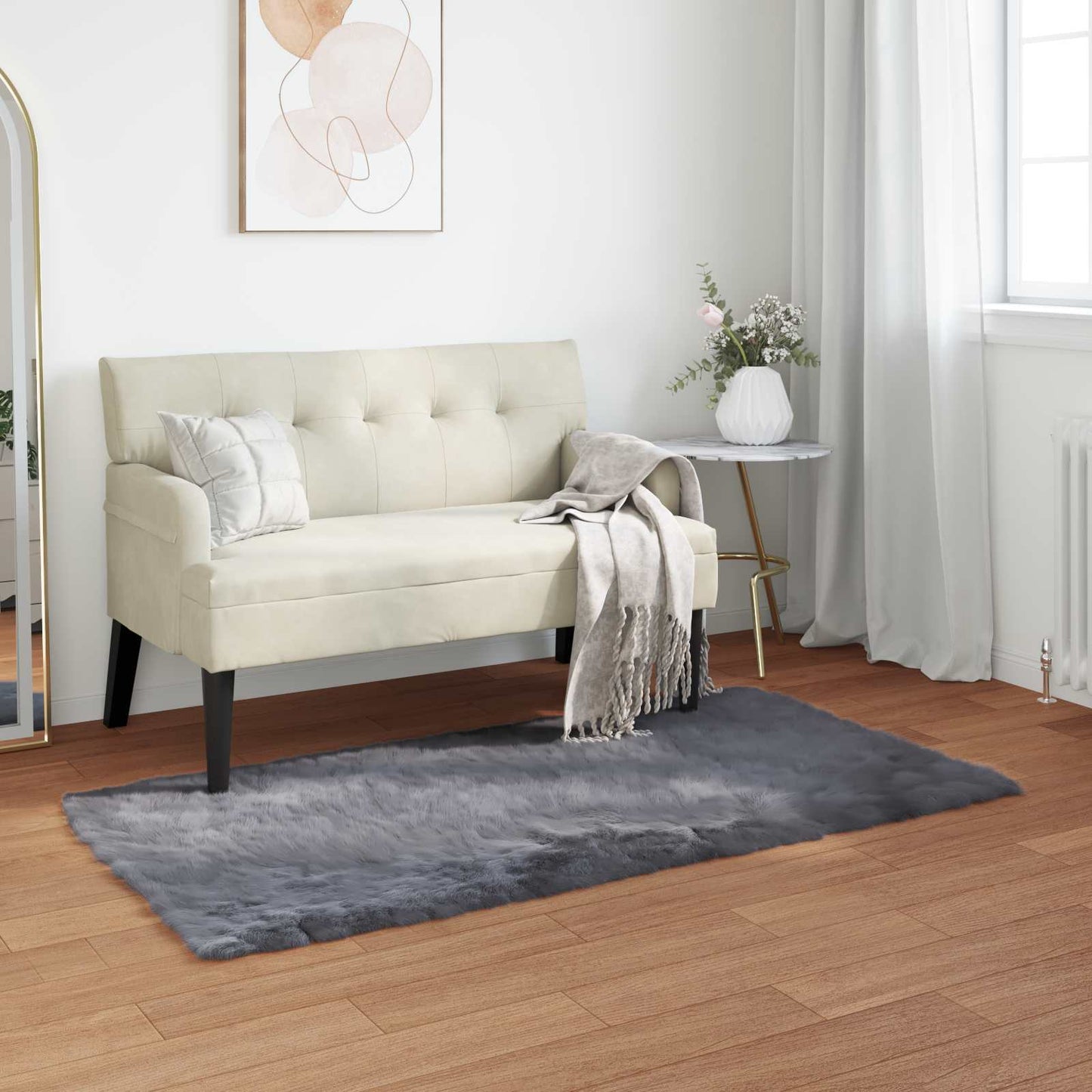 Faux Sheepskin Rug TAFALLA Anthracite 60 x 110 cm Polyester